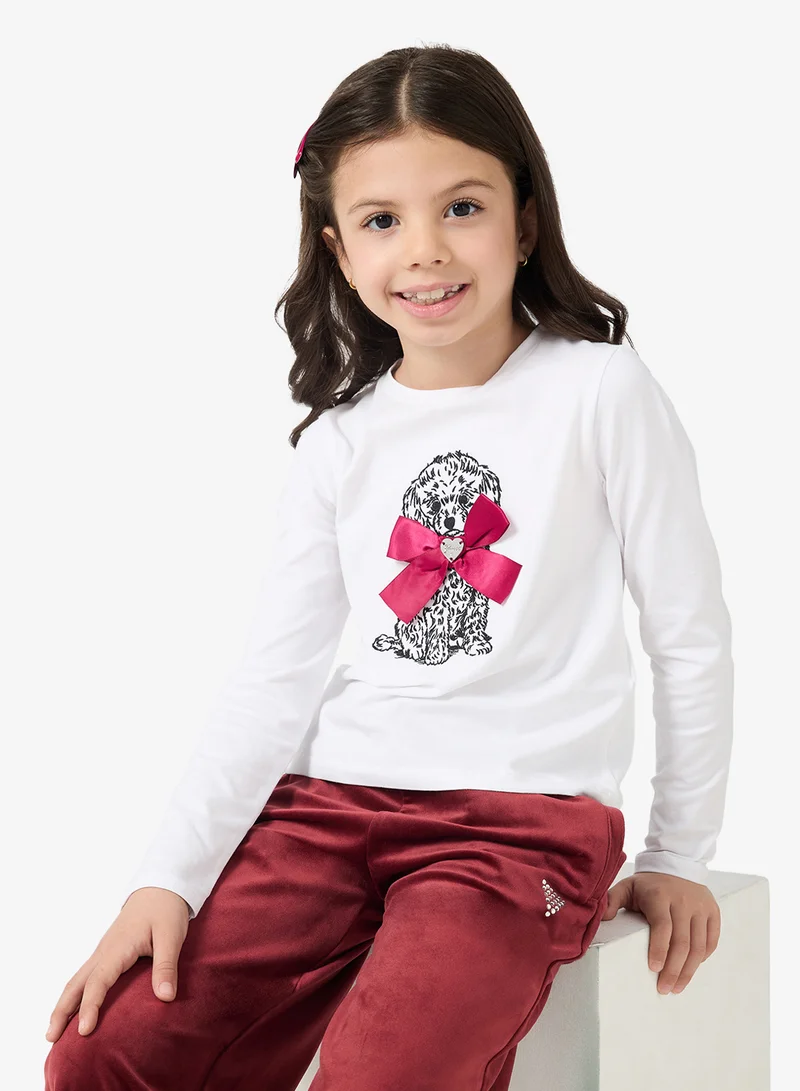 جس تيشيرت أطفال مطبوع بياقة مستديرة